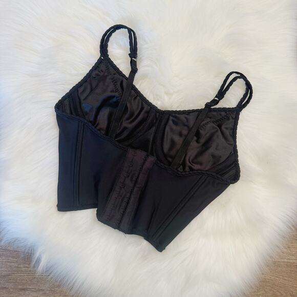 Vintage Oscar de la Renta Designer Simple Black Satin Bustier - Size 34A/32B - Picture 2 of 4